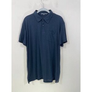 NEW SLATE&STONE Men's Large Navy Linen Blend‎ Polo Shirt NWT